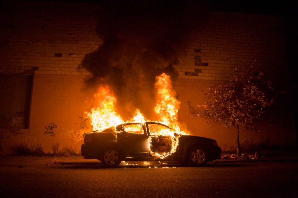 Burning car outside of my apartment, Bushwick, Brooklyn, 2007.